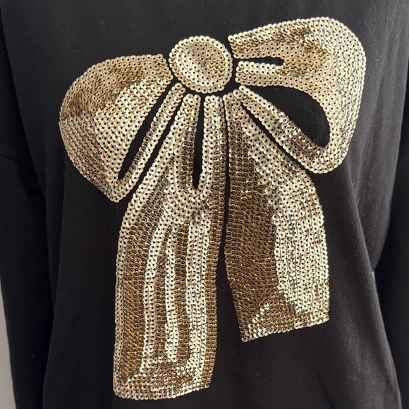 Philosophy Black Top with Gold Sequin Bow size S - Picture 2 of 6